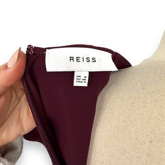 Reiss Burgundy Wrap Midi Dress Size 4 Classic Professional Designer - Picture 7 of 8
